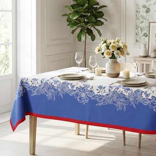 RUSTIQUE LINENS Block Print Design Cotton Table Cloth 6 Seater – Dining Table Cover Cloth, Washable Table Cloth for Dining Table – 150 x 234 CM (Fits 6–8 Seater) - Frosty Bloom - Image 2