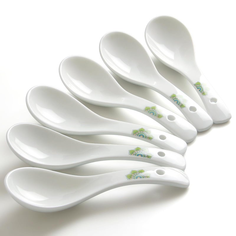 AYFDISHS Ceramic Asian Soup Spoons Set of 6-5.5 Inch White Ramen Spoons for Pho, Miso, Wonton | Dishwasher Safe & Non-Toxic for Kitchen, Wedding, Housewarming Gift Set - Image 1