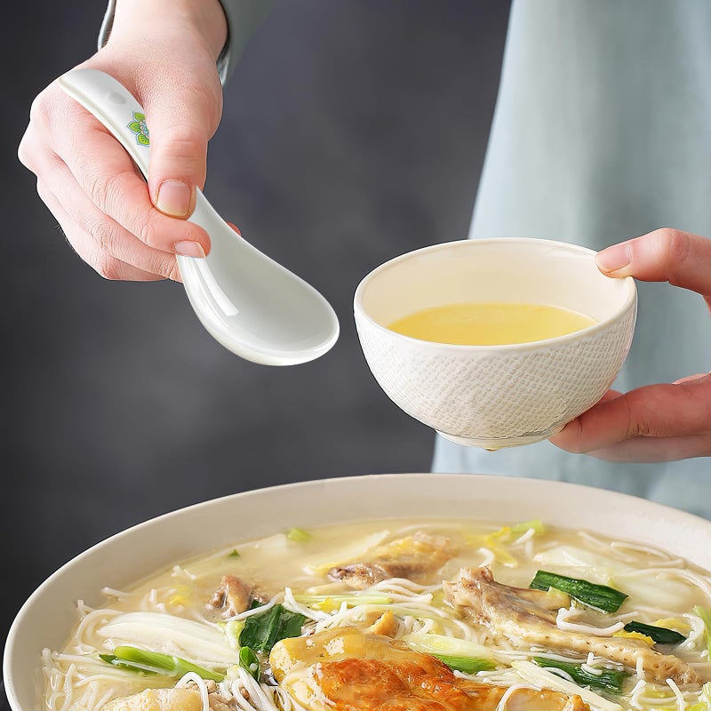 AYFDISHS Ceramic Asian Soup Spoons Set of 6-5.5 Inch White Ramen Spoons for Pho, Miso, Wonton | Dishwasher Safe & Non-Toxic for Kitchen, Wedding, Housewarming Gift Set - Image 4