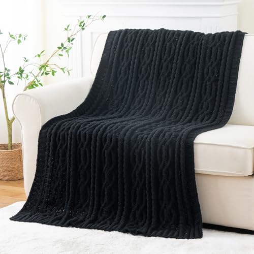 Battilo Black Throw Blanket for Couch, Cable Knit Blanket for Bed,Chair, Home Decor, Soft Cozy Woven Chenille Throw Blanket, Decorative Boho Throw Blanket, 51"x67" - Image 3