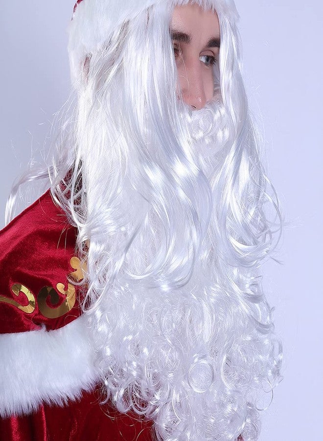 Utavu Santa Wig and Beard Set Christmas Wig Fancy Dress Costume White - Image 3