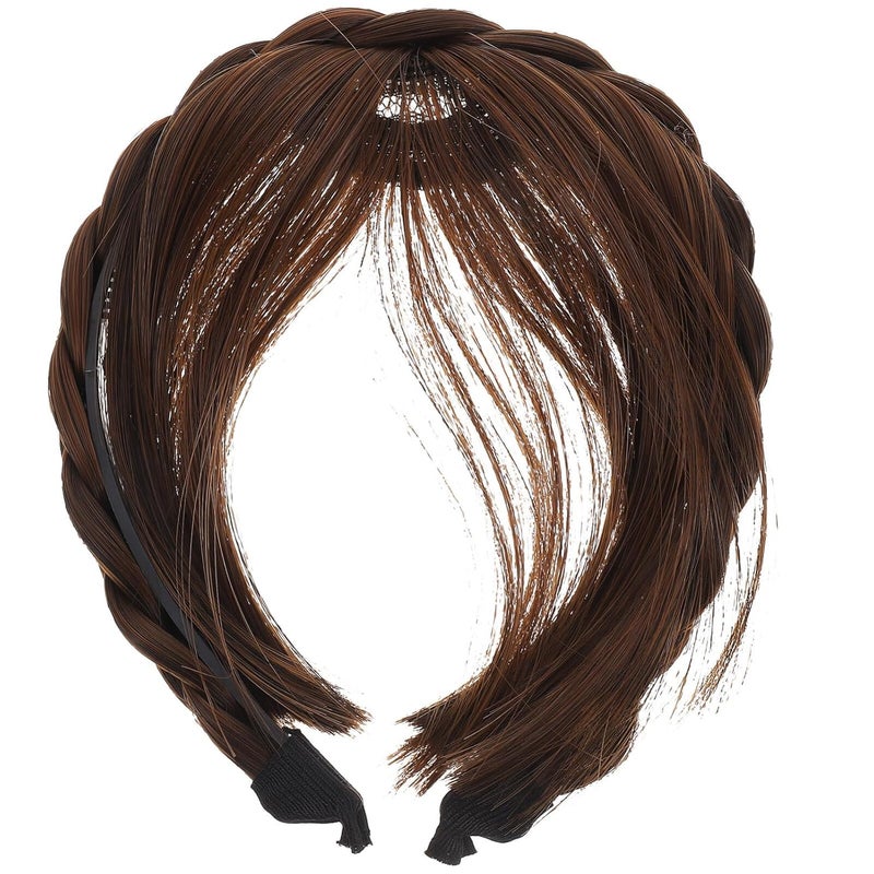 OSALADI Bang Hair Bands Synthetic Headband Wig with Bangs Front Hair Bangs Headband Braided Hair Hoop for Women front hair extensions Light front hair bangs Brown headband bangs