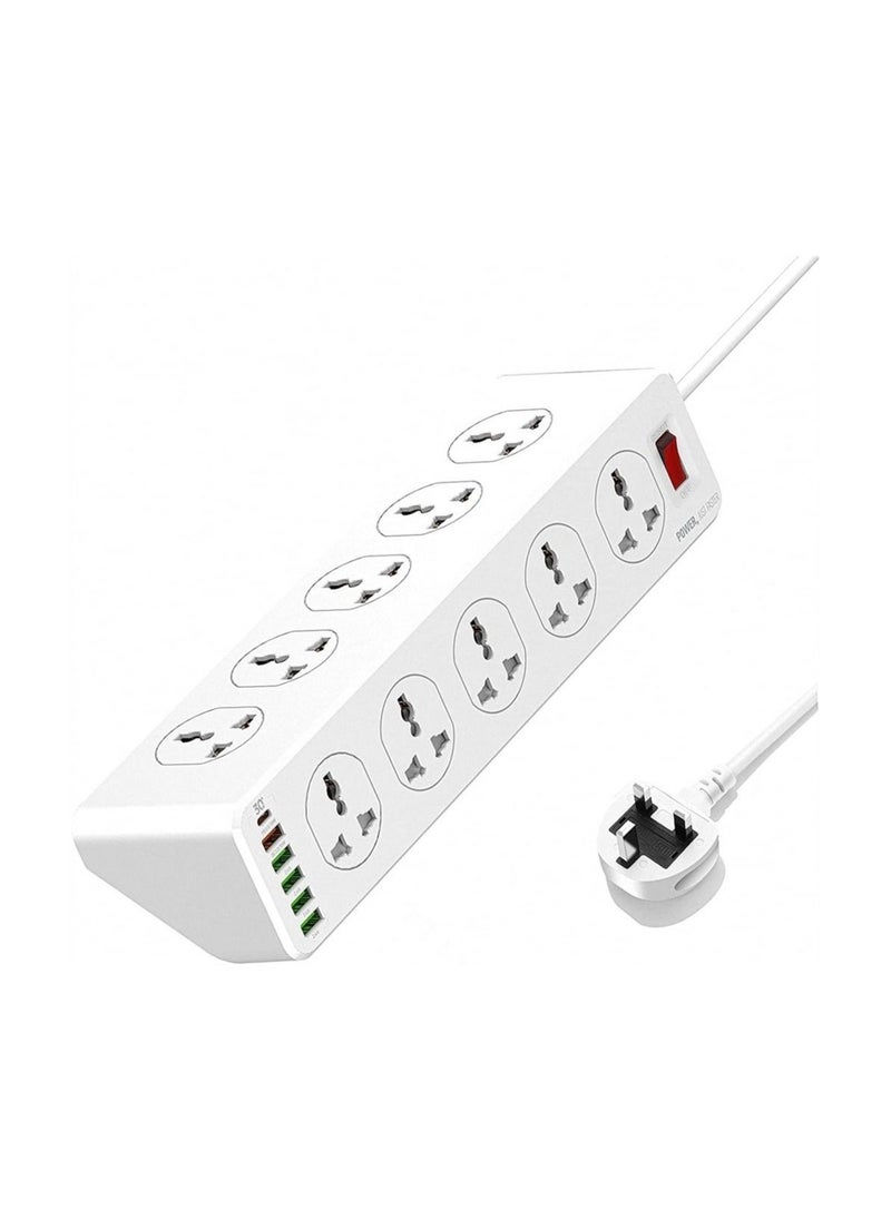 Y&D - Surge Protector Power Strip,Extension Socket,30W 6-Port USB Charger Strip with 10*Outlets/5 *USB / 1 * PD USB-C Wall Adapter Fast Charging,2500 Watt, 2 Meter Cable - Image 1