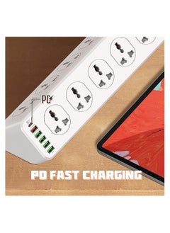 Y&D Surge Protector Power Strip,Extension Socket,30W 6-Port USB Charger Strip with 10*Outlets/5 *USB / 1 * PD USB-C Wall Adapter Fast Charging,2500 Watt, 2 Meter Cable  - Image 3