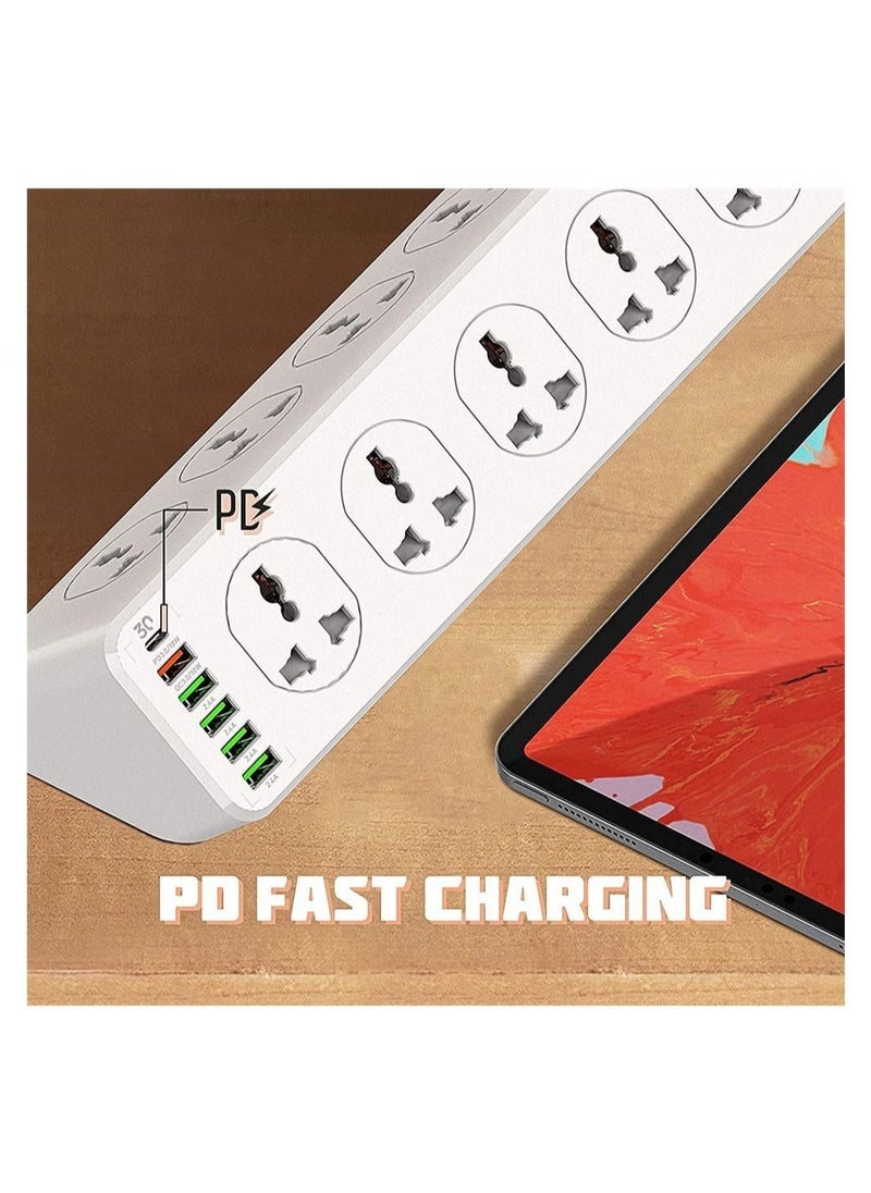 Y&D - Surge Protector Power Strip,Extension Socket,30W 6-Port USB Charger Strip with 10*Outlets/5 *USB / 1 * PD USB-C Wall Adapter Fast Charging,2500 Watt, 2 Meter Cable - Image 1