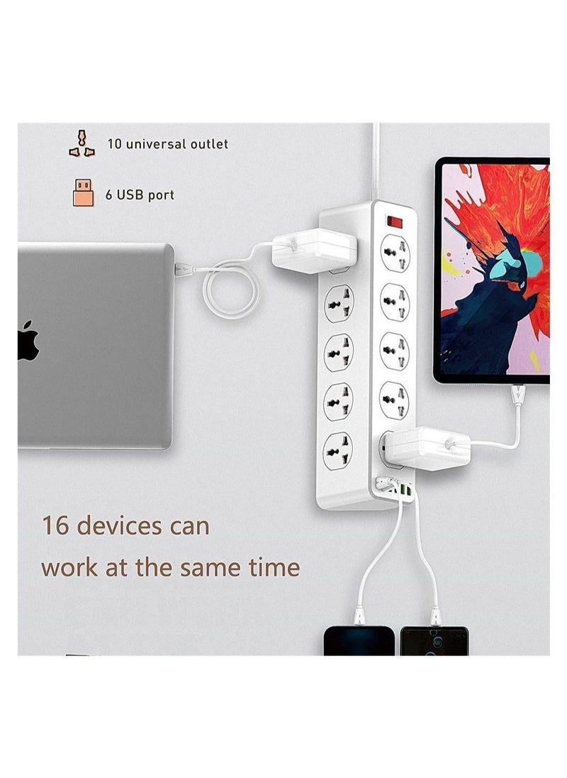 Y&D - Surge Protector Power Strip,Extension Socket,30W 6-Port USB Charger Strip with 10*Outlets/5 *USB / 1 * PD USB-C Wall Adapter Fast Charging,2500 Watt, 2 Meter Cable - Image 1
