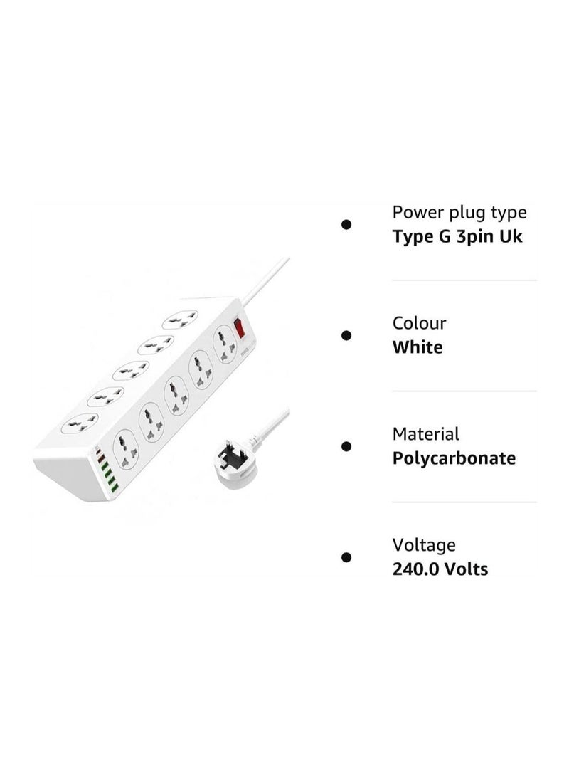 Y&D - Surge Protector Power Strip,Extension Socket,30W 6-Port USB Charger Strip with 10*Outlets/5 *USB / 1 * PD USB-C Wall Adapter Fast Charging,2500 Watt, 2 Meter Cable - Image 1
