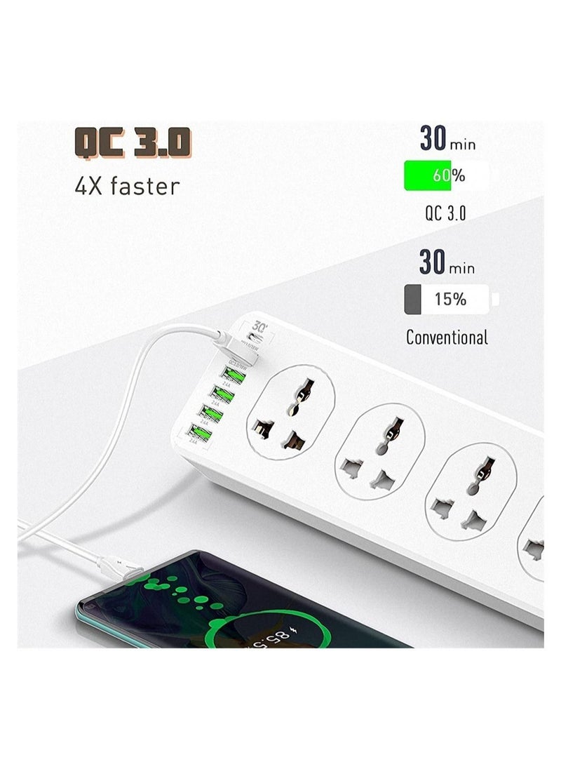 Y&D - Surge Protector Power Strip,Extension Socket,30W 6-Port USB Charger Strip with 10*Outlets/5 *USB / 1 * PD USB-C Wall Adapter Fast Charging,2500 Watt, 2 Meter Cable - Image 1