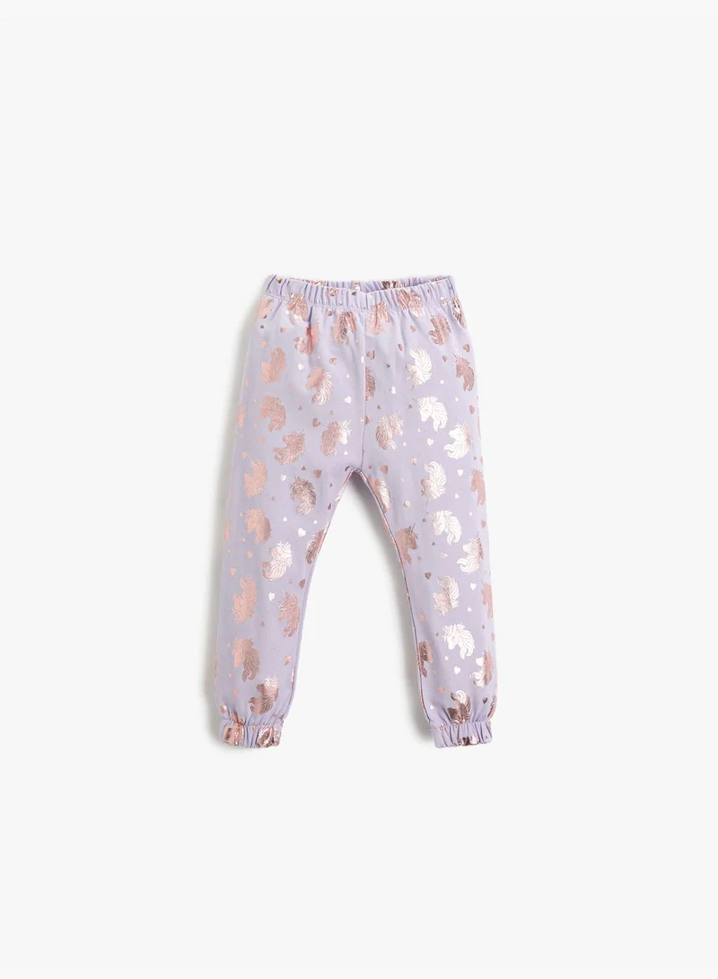 KOTON Unicorn Printed Gleamy Jogger Sweatpants Drawstring Brushed Interior
