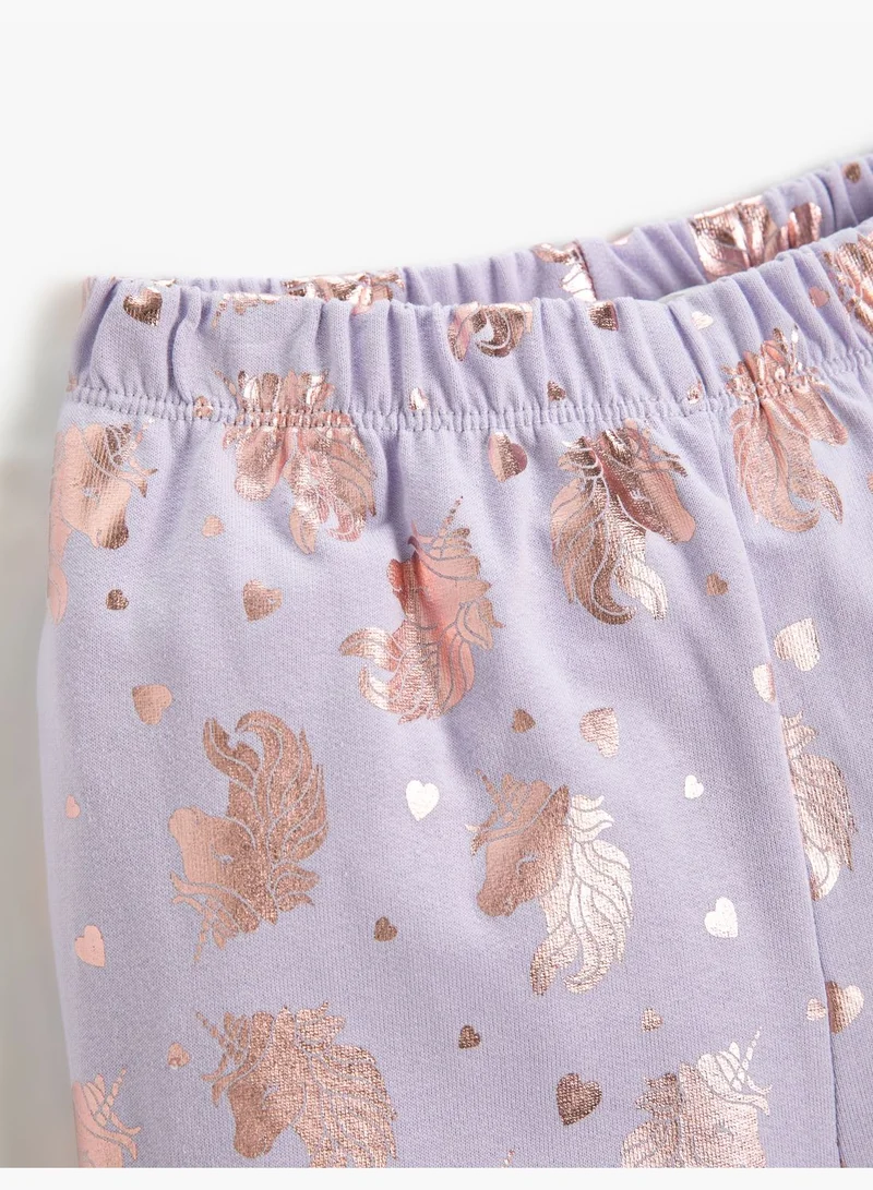 KOTON Unicorn Printed Gleamy Jogger Sweatpants Drawstring Brushed Interior
