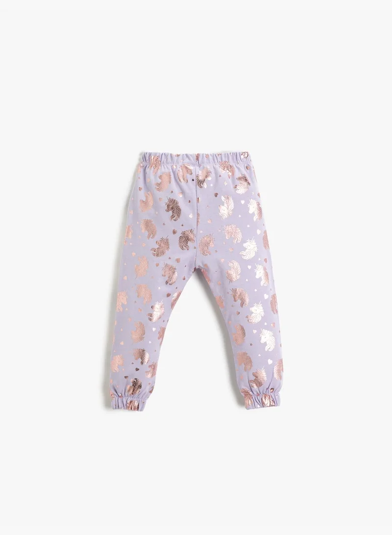 KOTON Unicorn Printed Gleamy Jogger Sweatpants Drawstring Brushed Interior