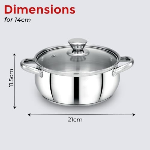 Avias INOX IB Belly Stainless Steel Cookpot with Glass Lid, Triply Induction Bottom, Multi Purpose Cooking Pot, Gas & Induction Compatible, Durable & Long Lasting 14cm - Image 5