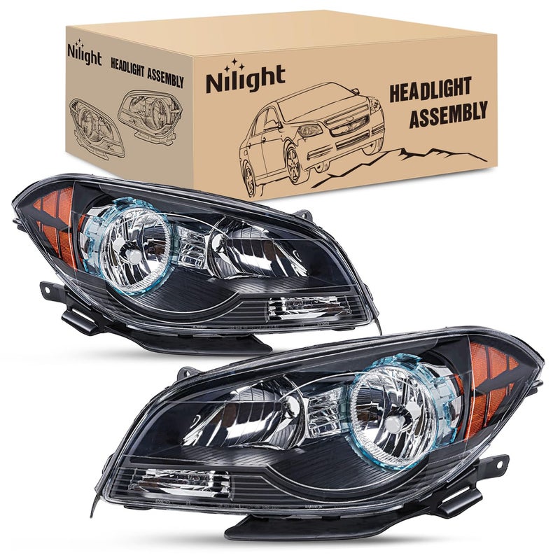 Nilight Headlight Assembly Compatible with 2008 2009 2010 2011 2012 Chevy Malibu 4 Door Halogen Factory Headlamp Black Housing Clear Reflector Headlamp Passenger and Driver Side - Image 1
