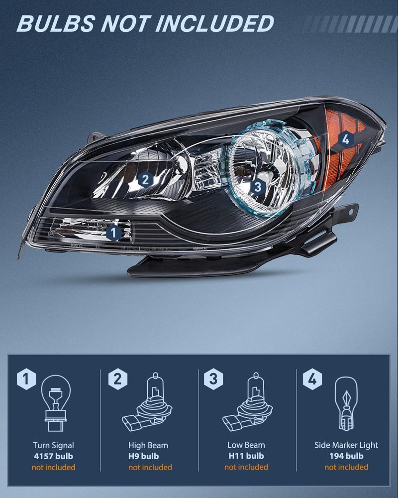 Nilight Headlight Assembly Compatible with 2008 2009 2010 2011 2012 Chevy Malibu 4 Door Halogen Factory Headlamp Black Housing Clear Reflector Headlamp Passenger and Driver Side - Image 2
