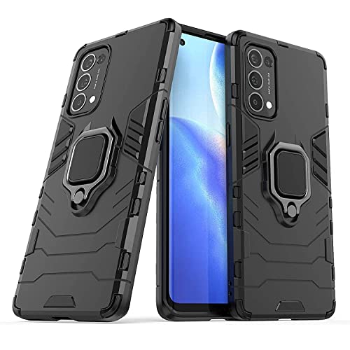 WOW IMAGINE Shock Proof Back Case Mobile Cover for Oppo Reno8 T | Reno 8T 5G | Back Cover Case (Tough Armor | Hybrid PC + TPU | Ring Holder & in-Built Kickstand | Black) - Image 2