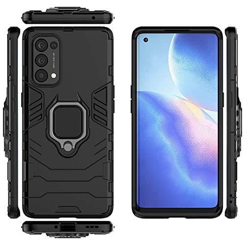WOW IMAGINE Shock Proof Back Case Mobile Cover for Oppo Reno8 T | Reno 8T 5G | Back Cover Case (Tough Armor | Hybrid PC + TPU | Ring Holder & in-Built Kickstand | Black) - Image 3
