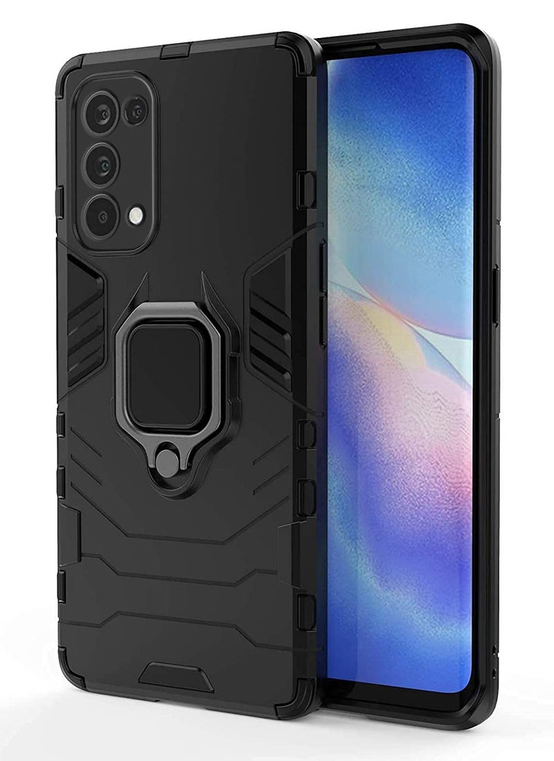 WOW IMAGINE Shock Proof Back Case Mobile Cover for Oppo Reno8 T | Reno 8T 5G | Back Cover Case (Tough Armor | Hybrid PC + TPU | Ring Holder & in-Built Kickstand | Black) - Image 1