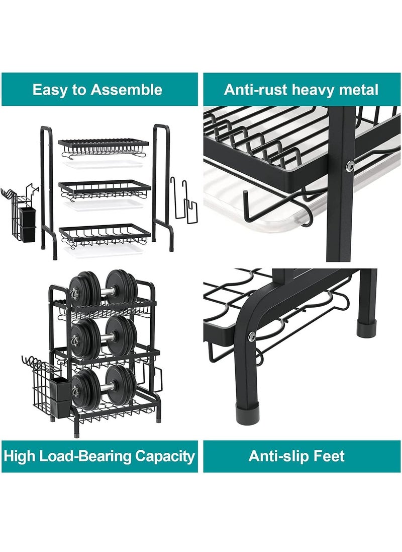 Arabest 3 Tier Cutlery Drying Rack Large Stainless Steel Adjustable Drainer Set Compact for Kitchen Counter Black  - Image 5