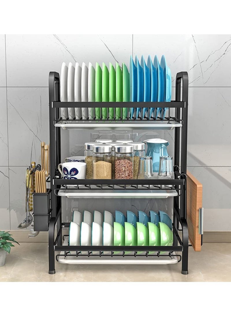 Arabest 3 Tier Cutlery Drying Rack Large Stainless Steel Adjustable Drainer Set Compact for Kitchen Counter Black  - Image 2