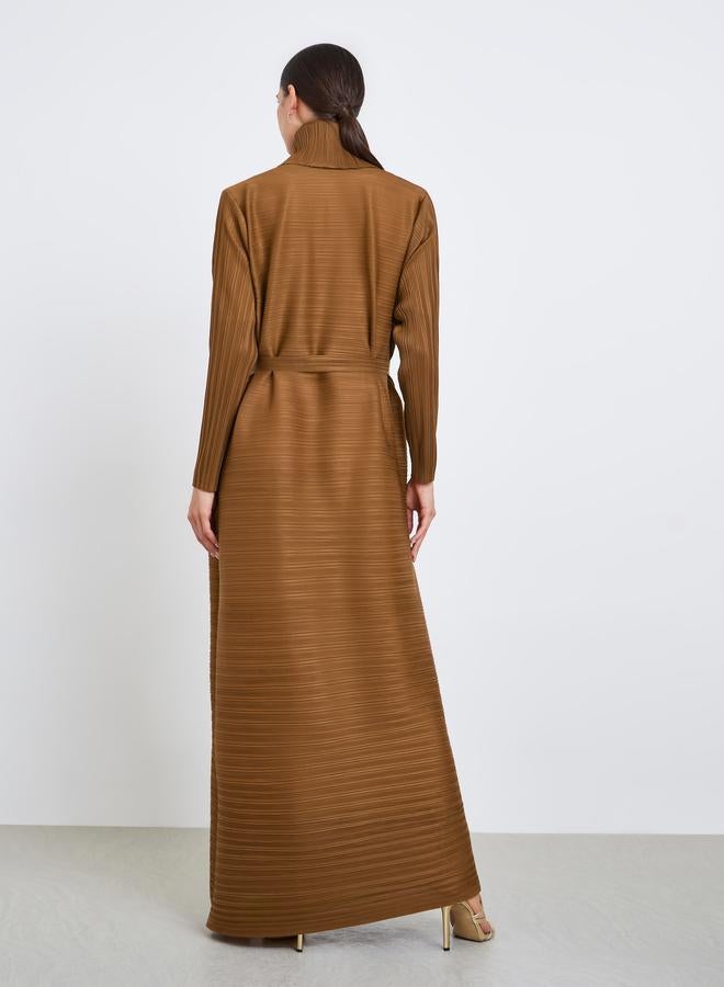 تايك تو عباية سادة محبوكة بكسرات وحزام وأكمام طويلة - Image 5