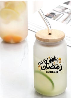 برينت شوب فور مي هدية رمضان كريم وعيد مبارك - زجاجة زجاجية بغطاء من القش وغطاء من الخيزران 455 مل - هدية رمضان لجميع المسلمين  - Image 2