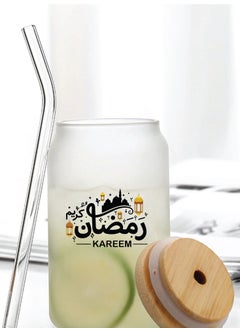 برينت شوب فور مي هدية رمضان كريم وعيد مبارك - زجاجة زجاجية بغطاء من القش وغطاء من الخيزران 455 مل - هدية رمضان لجميع المسلمين  - Image 4