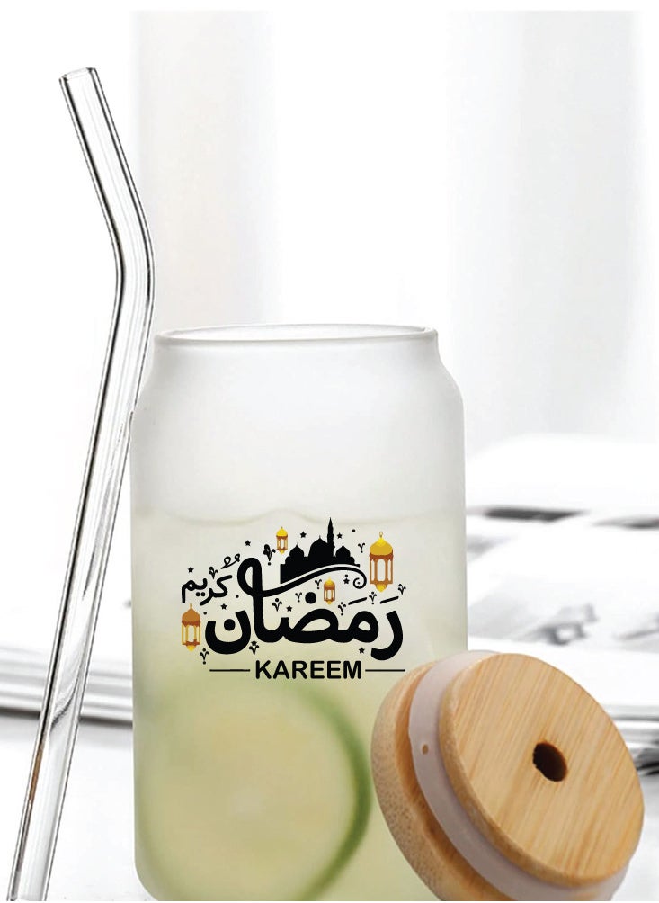 PRINTSHOP4ME Ramadan Kareem and Eid Mubarak Gift - Glass Bottle with Straw & Bamboo Lid 455 ml - Ramadan gift for all Islamic  - Image 4