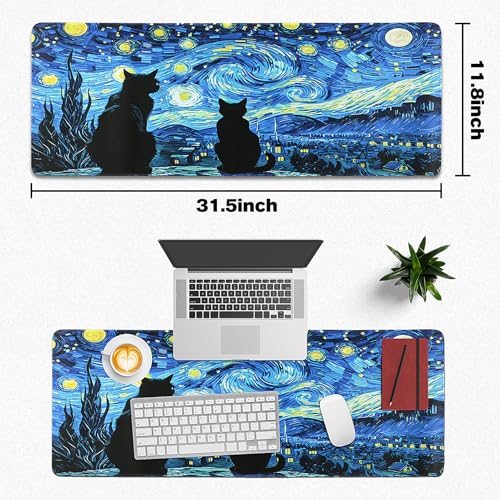 Yuhijoy Mouse Pad Gaming - Desk Mat for Keyboard and Mouse - Van Gogh Starry Night Large Mouse Pads for Desk, Gaming Mousepad with Non-Slip Base, Desks Pad (31.5" X 11.8") for Game, Office and Home - Image 5