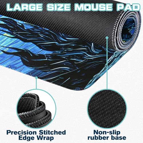 Yuhijoy Mouse Pad Gaming - Desk Mat for Keyboard and Mouse - Van Gogh Starry Night Large Mouse Pads for Desk, Gaming Mousepad with Non-Slip Base, Desks Pad (31.5" X 11.8") for Game, Office and Home - Image 2