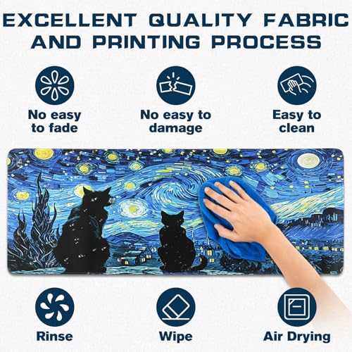 Yuhijoy Mouse Pad Gaming - Desk Mat for Keyboard and Mouse - Van Gogh Starry Night Large Mouse Pads for Desk, Gaming Mousepad with Non-Slip Base, Desks Pad (31.5" X 11.8") for Game, Office and Home - Image 3