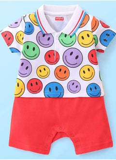 Babyhug 100% Cotton Knit Half Sleeves Romper Smiley Print - Red