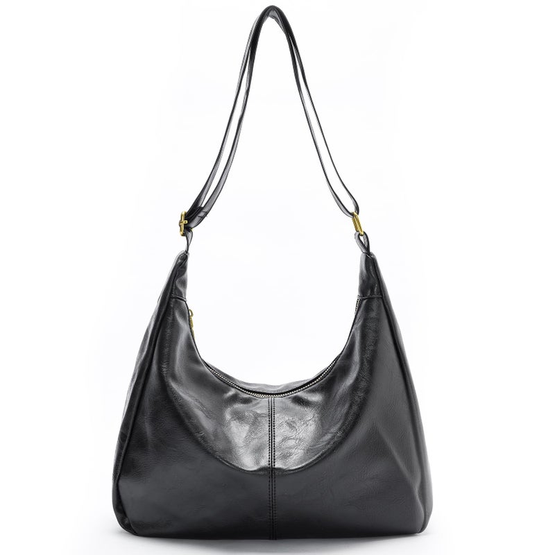 celestina Hobo Bags for Women, Ultra Soft Foldable Vegan Leather Shoulder Handbag, Stylish Slouchy Tote Purses (Black) - Image 1