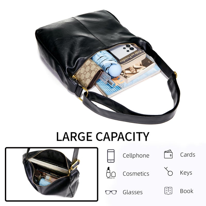 celestina Hobo Bags for Women, Ultra Soft Foldable Vegan Leather Shoulder Handbag, Stylish Slouchy Tote Purses (Black) - Image 5