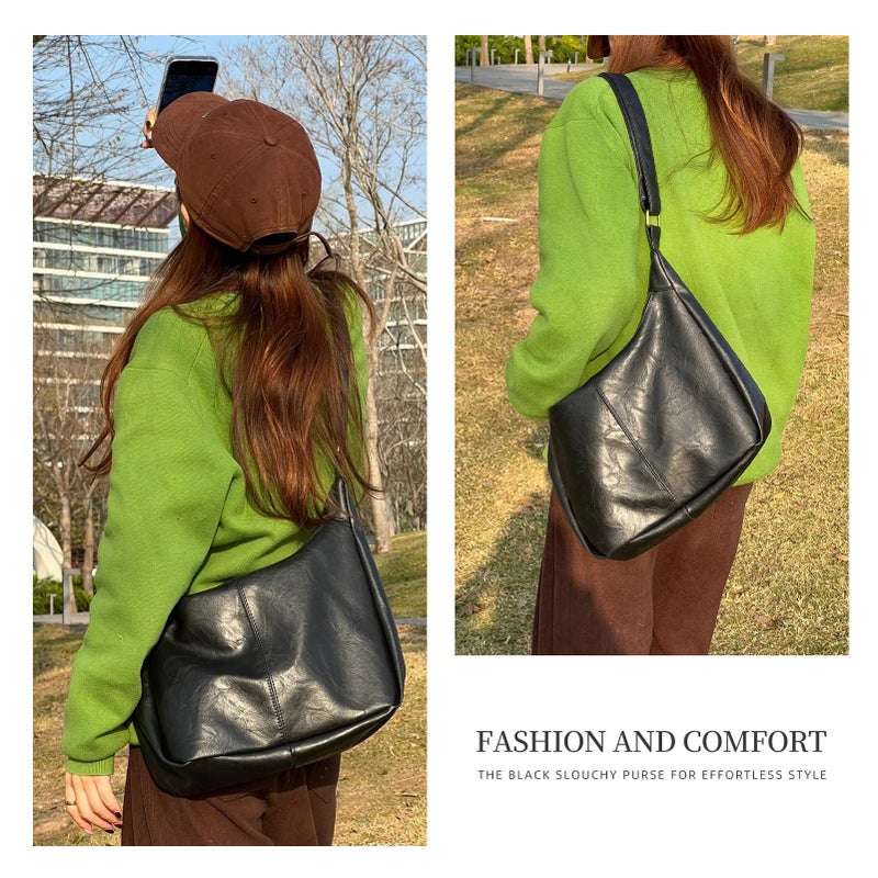 celestina Hobo Bags for Women, Ultra Soft Foldable Vegan Leather Shoulder Handbag, Stylish Slouchy Tote Purses (Black) - Image 2