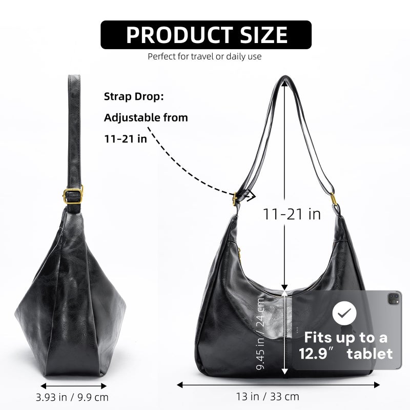 celestina Hobo Bags for Women, Ultra Soft Foldable Vegan Leather Shoulder Handbag, Stylish Slouchy Tote Purses (Black) - Image 3