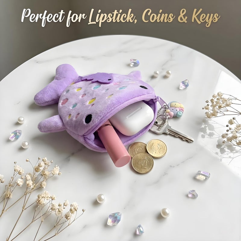 cioatu Coin Purse Keychain,Soft Zipper Coin Purse Change Purse,Handmade Purse Bag Charm Gift for Women (Purple) - Image 4