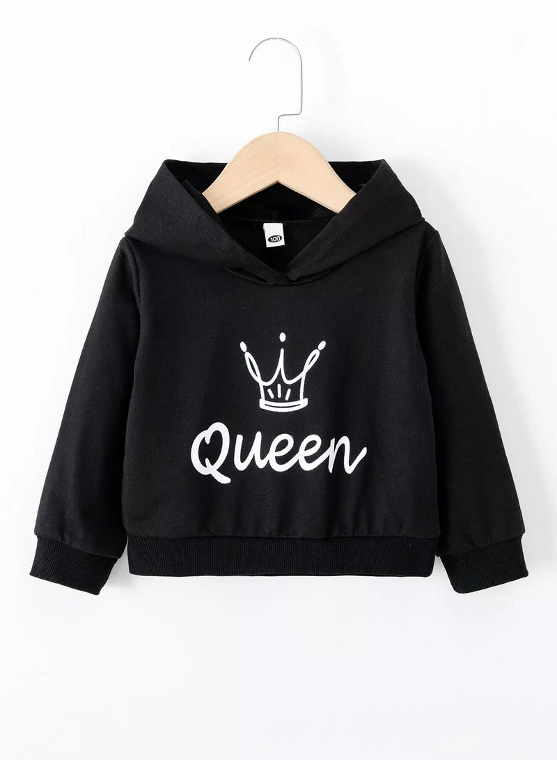 Toddler Girls Crown And Letter Graphic Hoodie  - Image 1