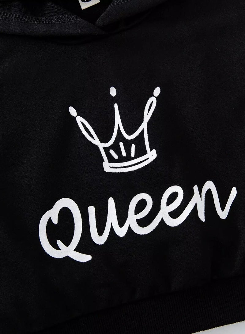 Toddler Girls Crown And Letter Graphic Hoodie  - Image 5