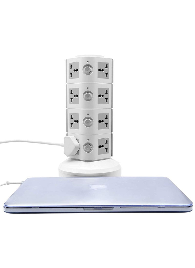 Generic Universal Vertical Multi Socket Tower Electrical Outlet Lead Extension with USB Ports 3M Cord UK Plug Power Strip 4 Layers Gray  - Image 1