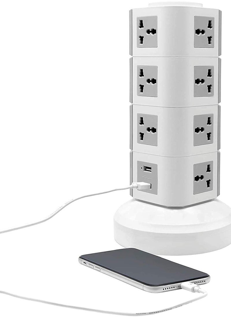 Generic Universal Vertical Multi Socket Tower Electrical Outlet Lead Extension with USB Ports 3M Cord UK Plug Power Strip 4 Layers Gray  - Image 2