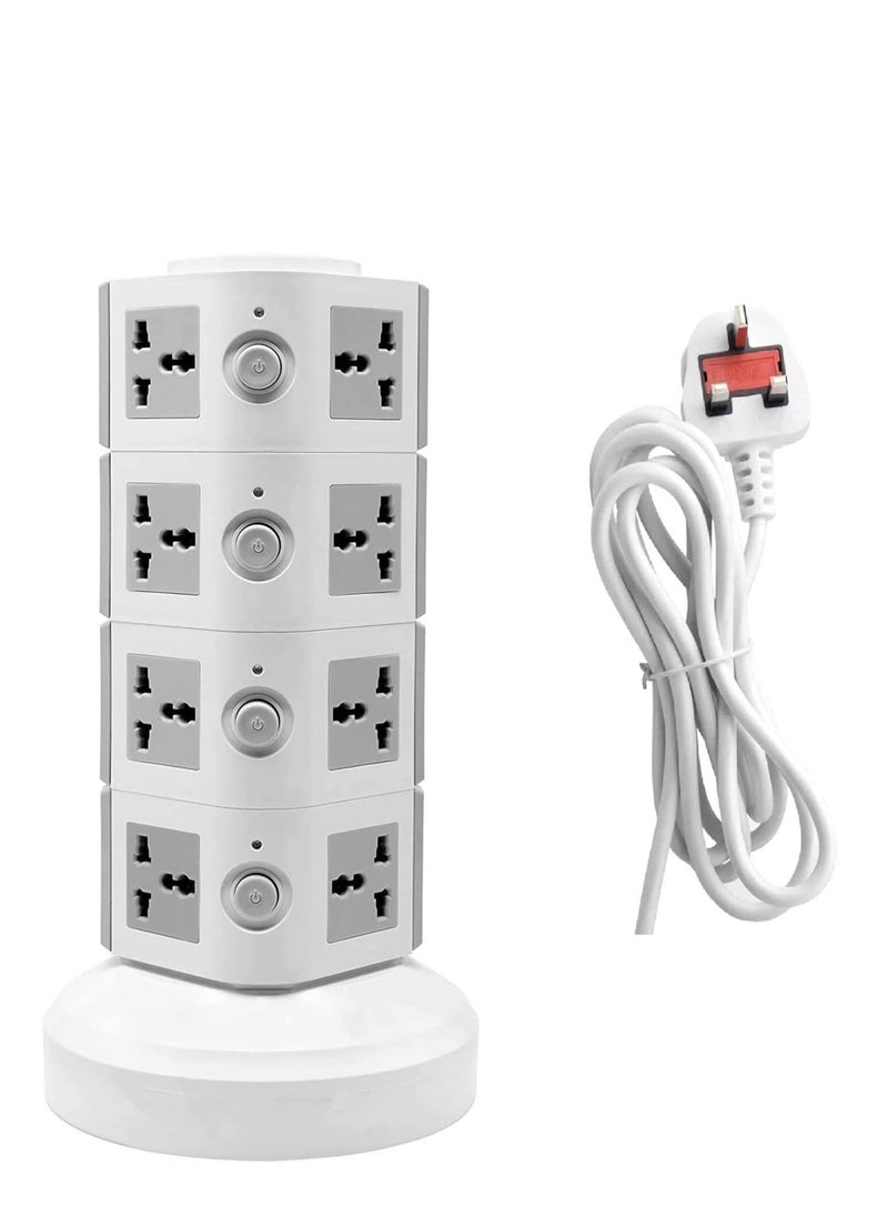 Generic Universal Vertical Multi Socket Tower Electrical Outlet Lead Extension with USB Ports 3M Cord UK Plug Power Strip 4 Layers Gray  - Image 3