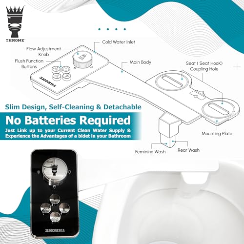 Throne Bidet Attachment - USA Patented - Non-Electric Self Cleaning Water Sprayer Toilet Bidet Seat Attachment, Double Nozzle (Frontal & Rear Wash), Easy Install (Black) - Image 5