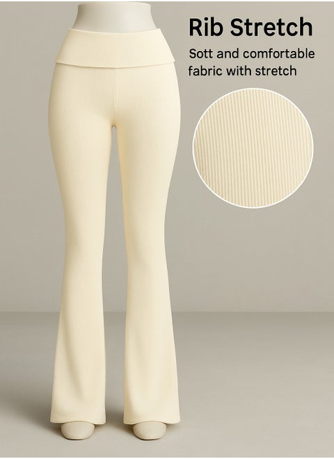 Flared trousers with fold-over waist L