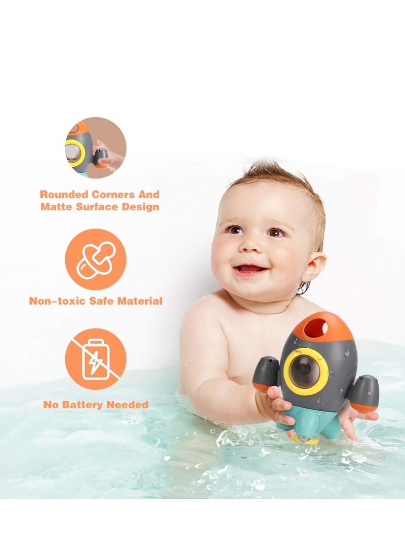 SOLARAE Baby Bath Toys, Space Rocket Rotating Spray Water Toy, Space Rocket Shape Bathtub Toys for Toddlers, Girls and Boys Bath Toys for Toddler (Grey) - Image 2