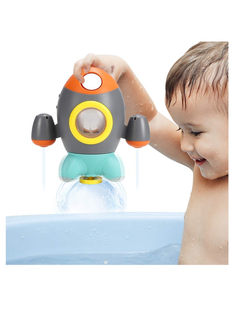 SOLARAE Baby Bath Toys, Space Rocket Rotating Spray Water Toy, Space Rocket Shape Bathtub Toys for Toddlers, Girls and Boys Bath Toys for Toddler (Grey) - Image 1