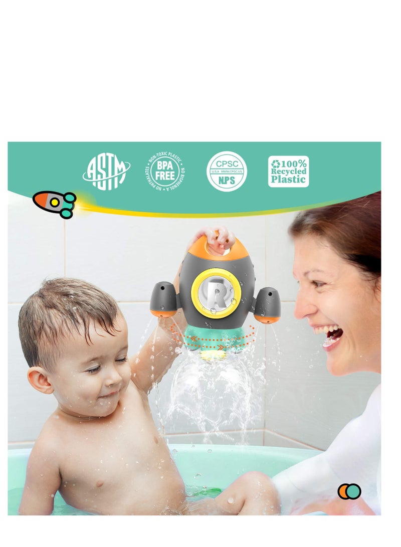 SOLARAE Baby Bath Toys, Space Rocket Rotating Spray Water Toy, Space Rocket Shape Bathtub Toys for Toddlers, Girls and Boys Bath Toys for Toddler (Grey) - Image 4