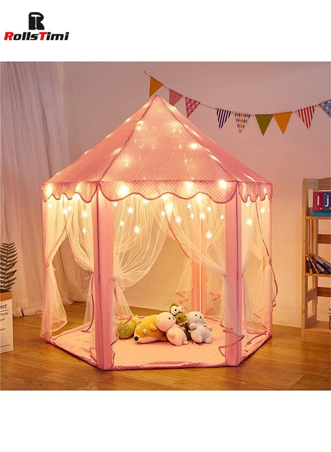 RollsTimi  Princess Tent Girls Large Playhouse Kids Castle Play Tent with Fairy Star Lights, Pink - Image 5