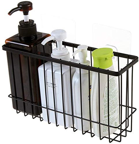 Styxon Stainless Steel Wall Mounted Self Adhesive Bathroom Self Storage Shampoo Soap Lotions Oil and Liquid Conditioner Holder Bath Wall Hanging Basket Black - Image 1