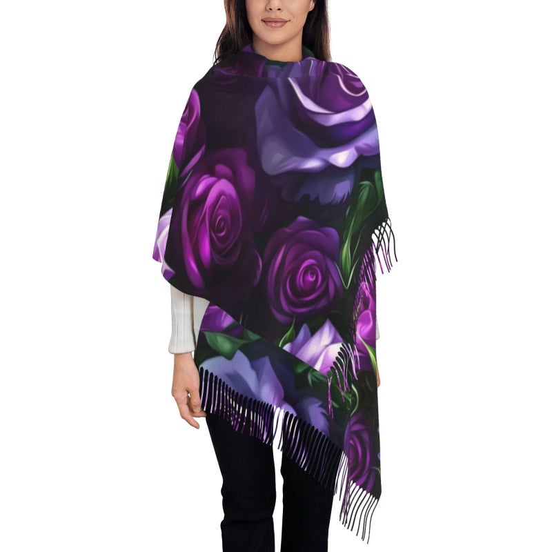 Black Oversize Pashmina Scarf Shawl Wrap Soft Warm Tassel Blanket One Size - Image 2