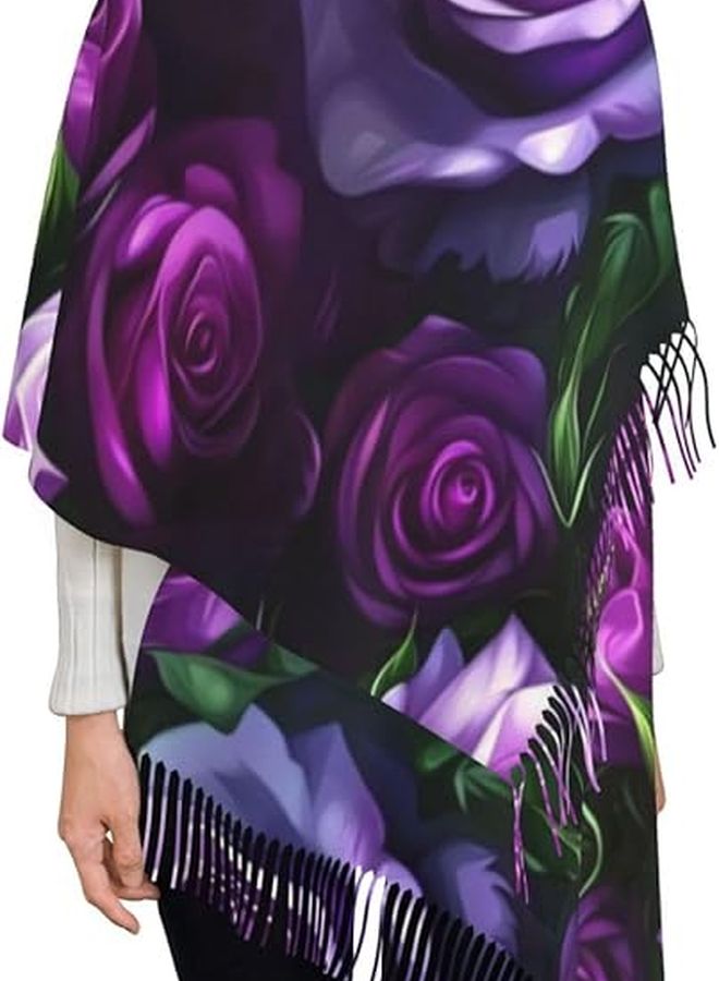 Black Oversize Pashmina Scarf Shawl Wrap Soft Warm Tassel Blanket One Size - Image 1
